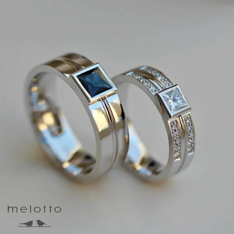 Обручальная пара колец с большими бриллиантами