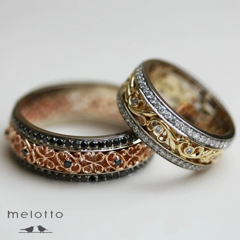 Непарные обручальные кольца в винтажном стиле Непарные обручальные кольца в винтажном стиле