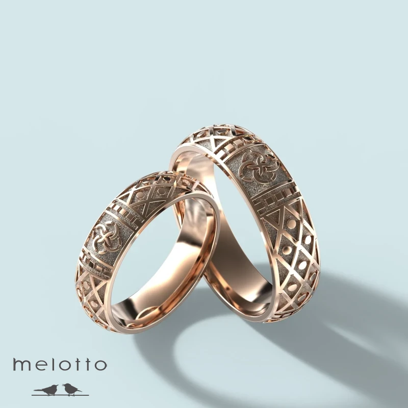 Ведическая обручальная пара колец с Символами Ведическая обручальная пара колец с Символами