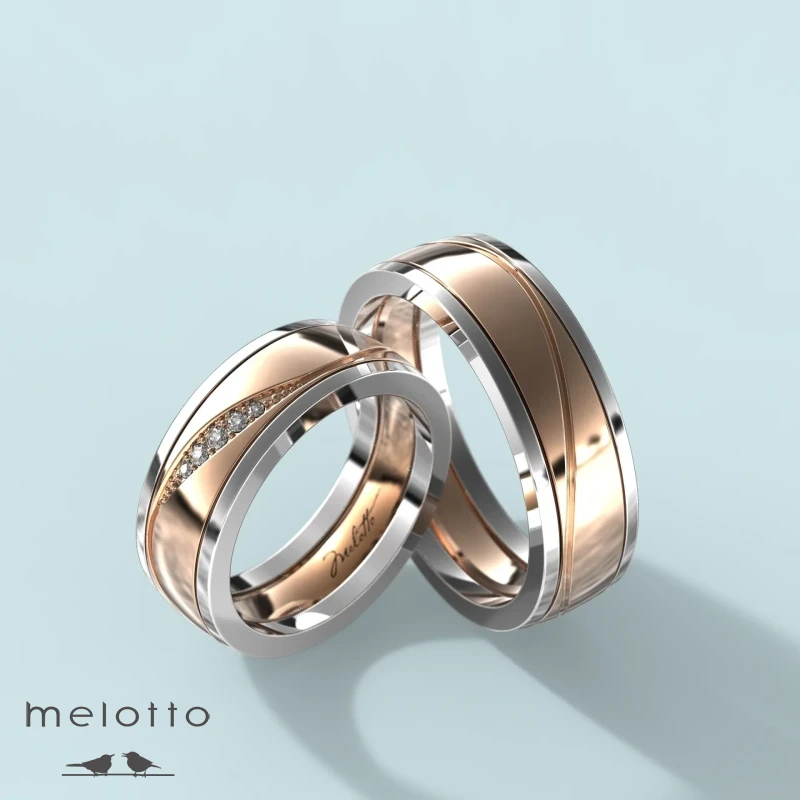 Обручальные классические кольца из белого и красного золота с бриллиантами Обручальные классические кольца из белого и красного золота с бриллиантами