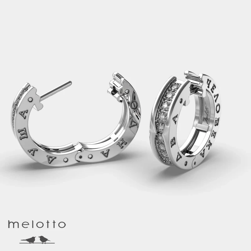 Сережки кольца с бриллиантами и гравировкой