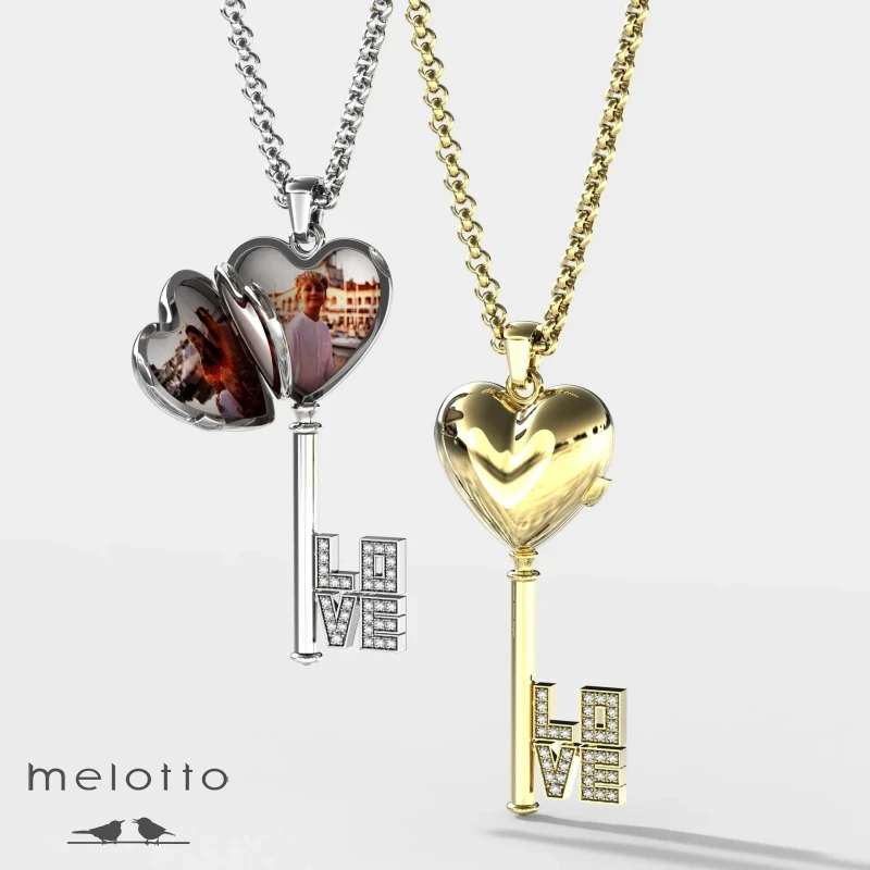 Кулон Золотой ключик для 4 фото с надписью Love