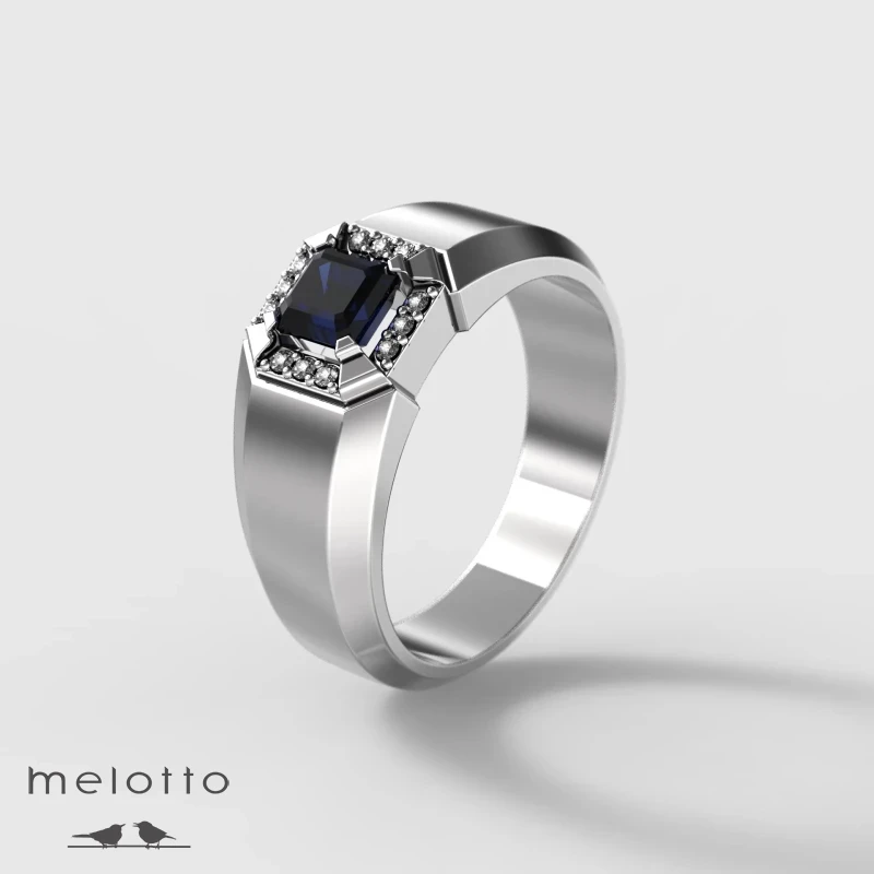 Печатка с сапфиром и бриллиантами из белого золота