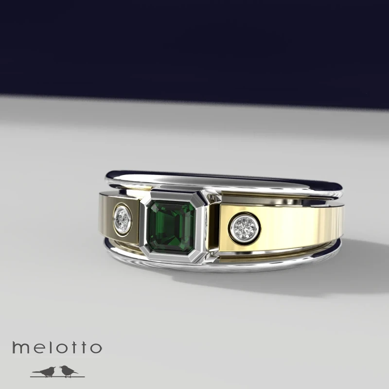 Мужское кольцо из желтого золота с изумрудом