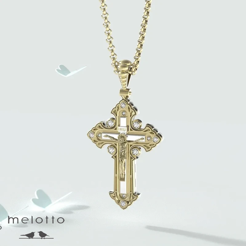 Нательный золотой мужской крест с бриллиантами