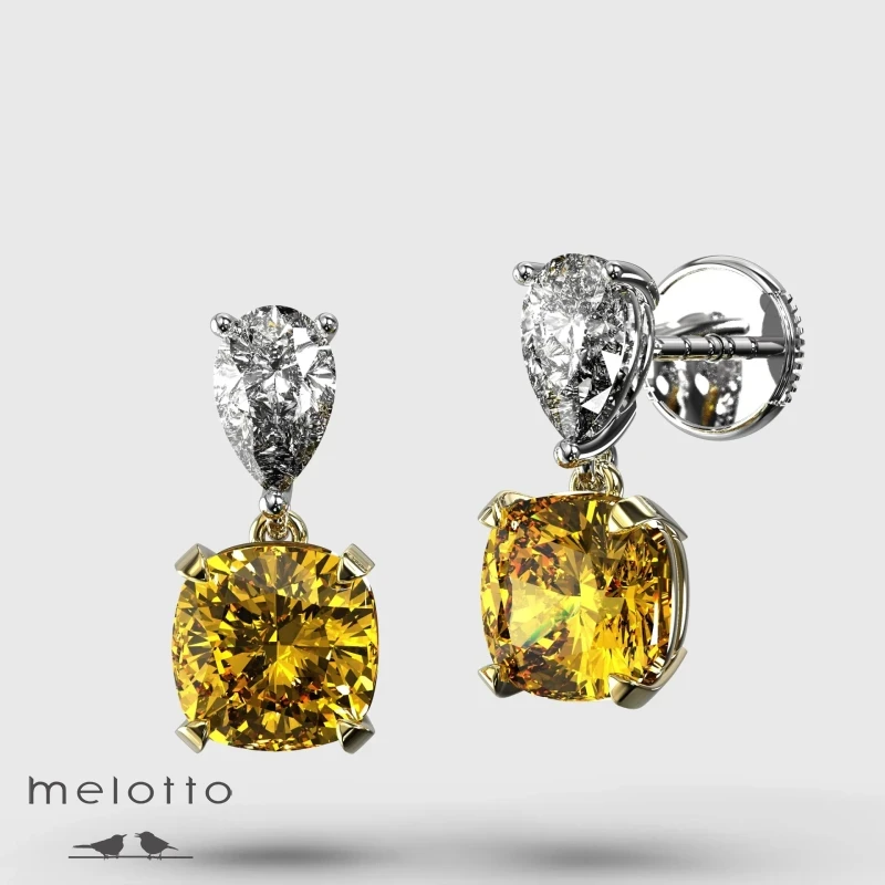 Серьги с желтыми и белыми бриллиантами
