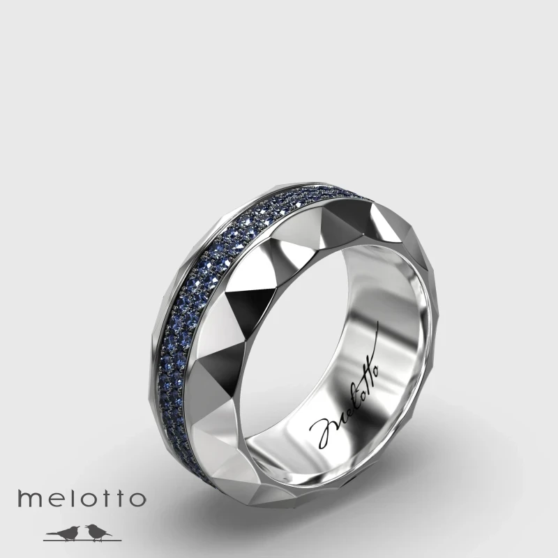 Мужское массивное обручальное кольцо с сапфирами