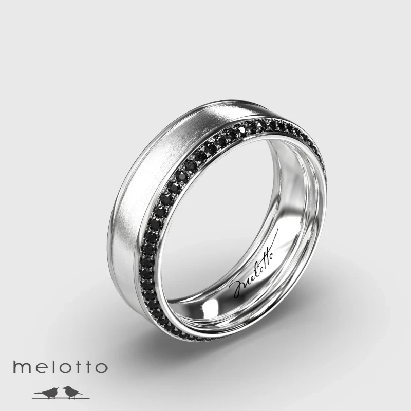 Кольцо со скошенной кромкой и черными бриллиантами
