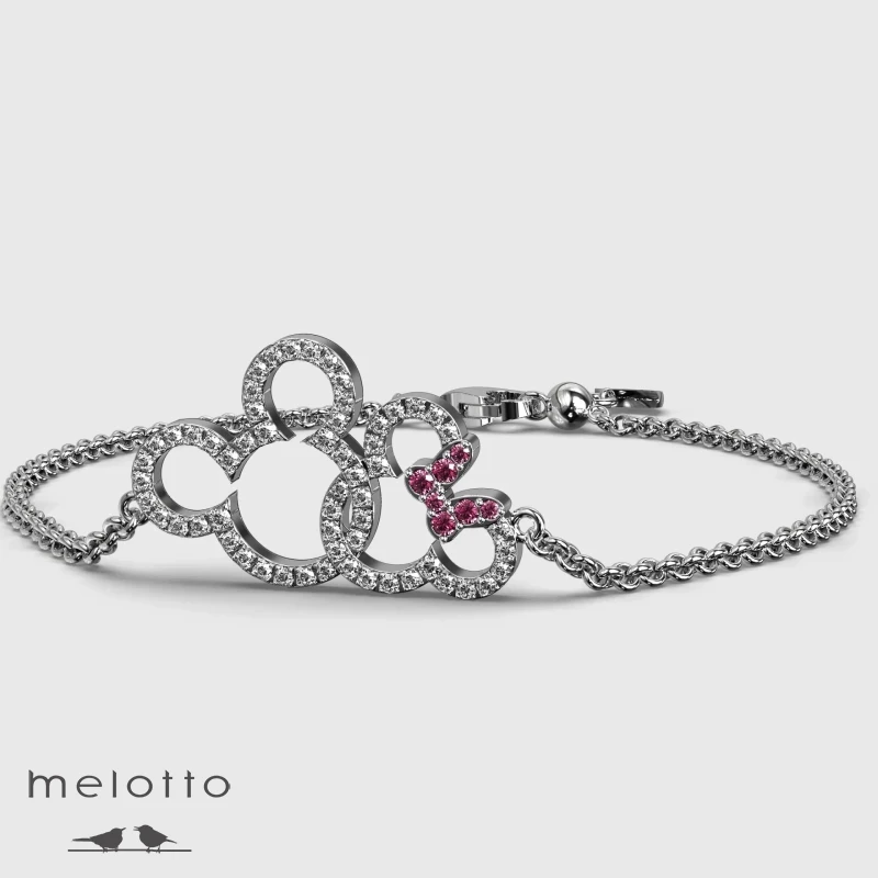 Женский браслет Mickey Mouse из белого золота с бриллиантами и рубинами