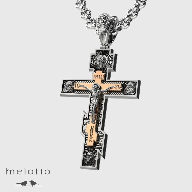 Восьмиконечный крест из золота 585 пробы с распятием