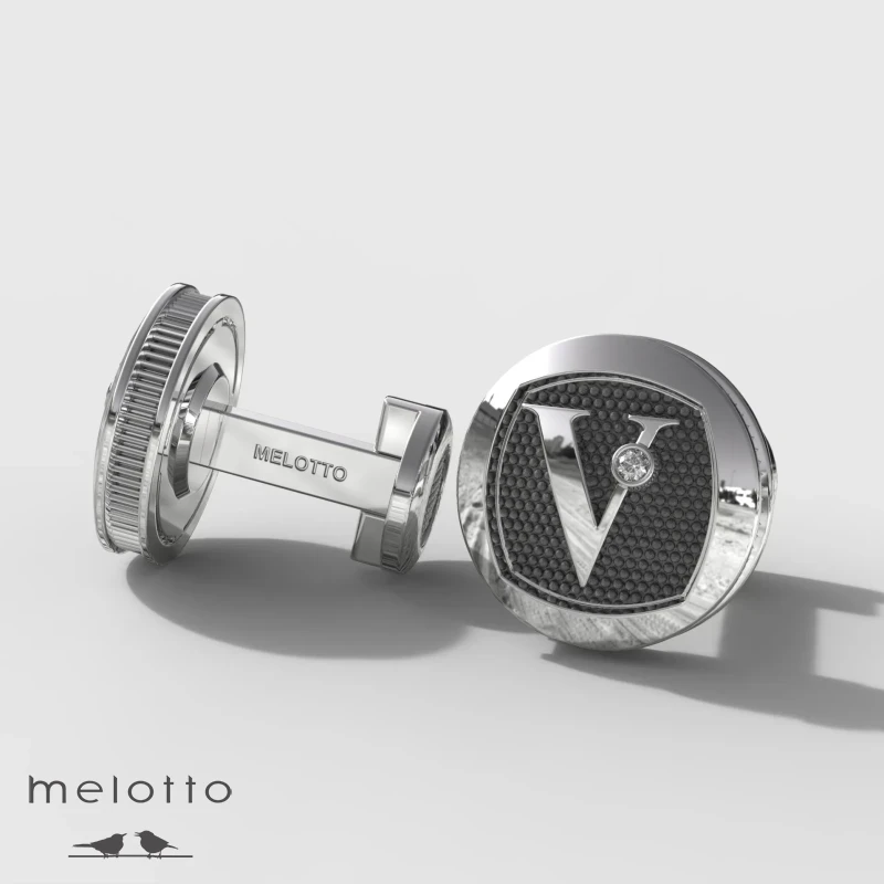 Мужские запонки из белого и розового золота с бриллиантом и инициалом В Мужские запонки из белого и розового золота с бриллиантом и инициалом В