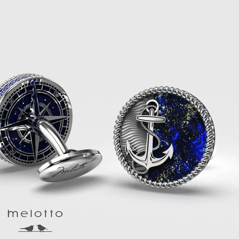 Эксклюзивные запонки Адмирал из белого золота с лазуритом Эксклюзивные запонки Адмирал из белого золота с лазуритом