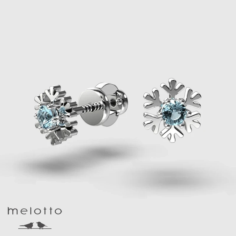 Детские сережки Снежинка из золота с Топазом