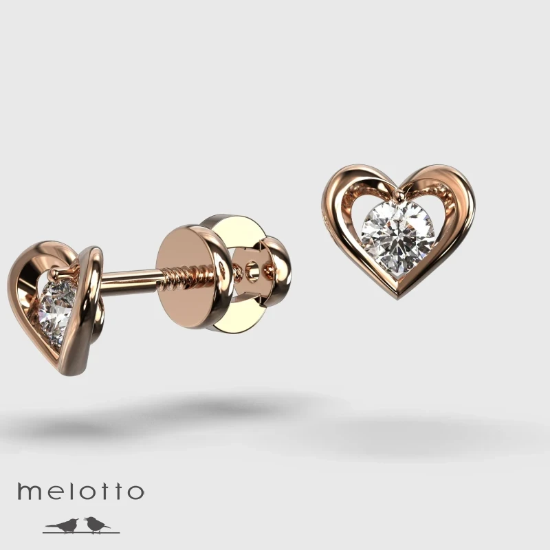 Детские серьги Сердце с бриллиантами