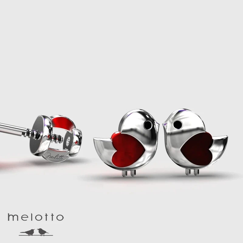 Детские сережки Птички из белого золота