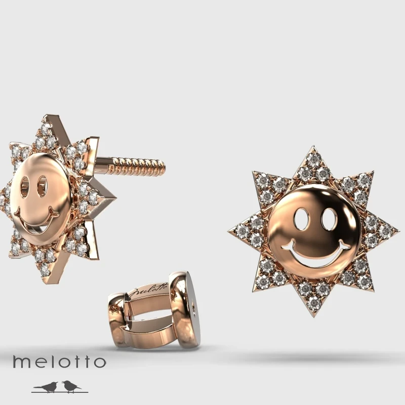 Детские сережки Солнышко с бриллиантами из красного золота