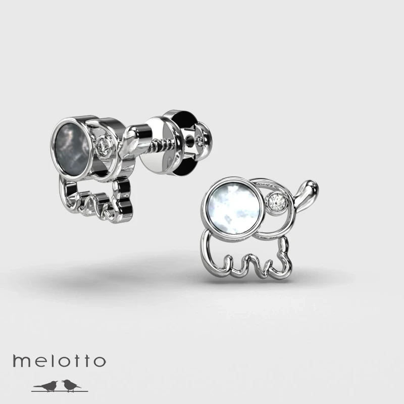 Детские сережки Слоник из белого золота с бриллиантом