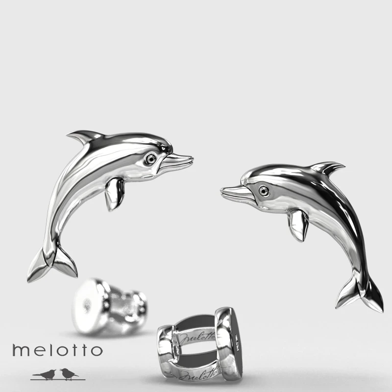 Детские сережки Дельфин из белого золота