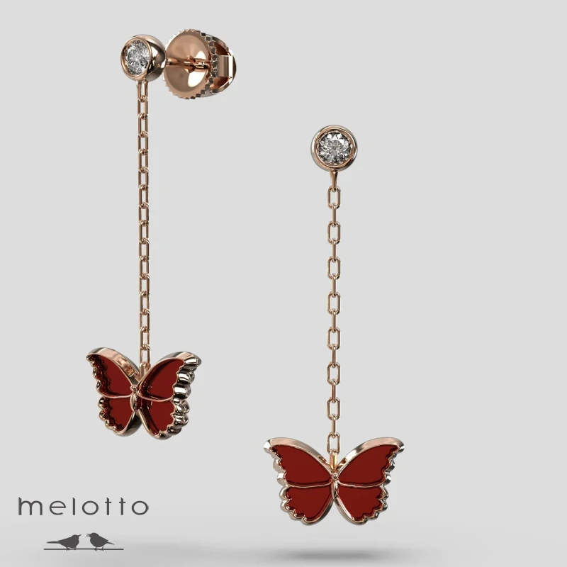 Серьги Бабочка с сердоликом и бриллиантами