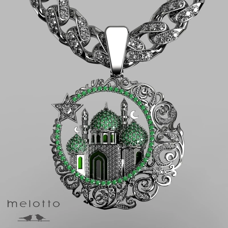 Мусульманская мечеть с бриллиантами и изумрудами Мусульманская мечеть с бриллиантами и изумрудами