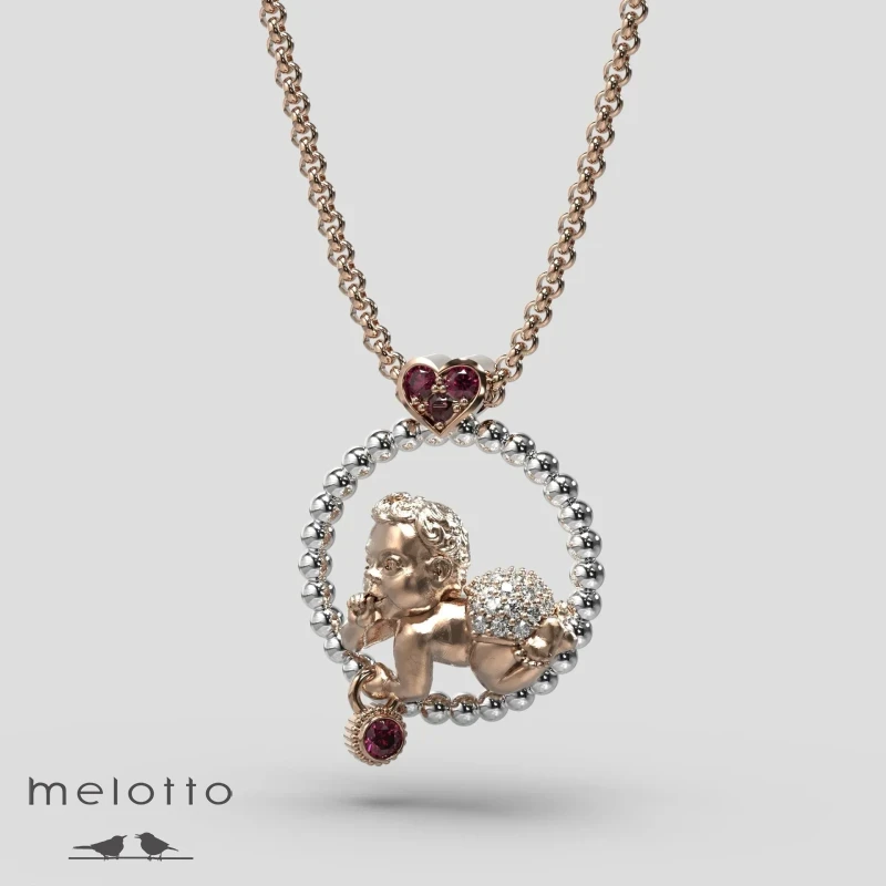 Кулон Младенец с бриллиантами и рубинами