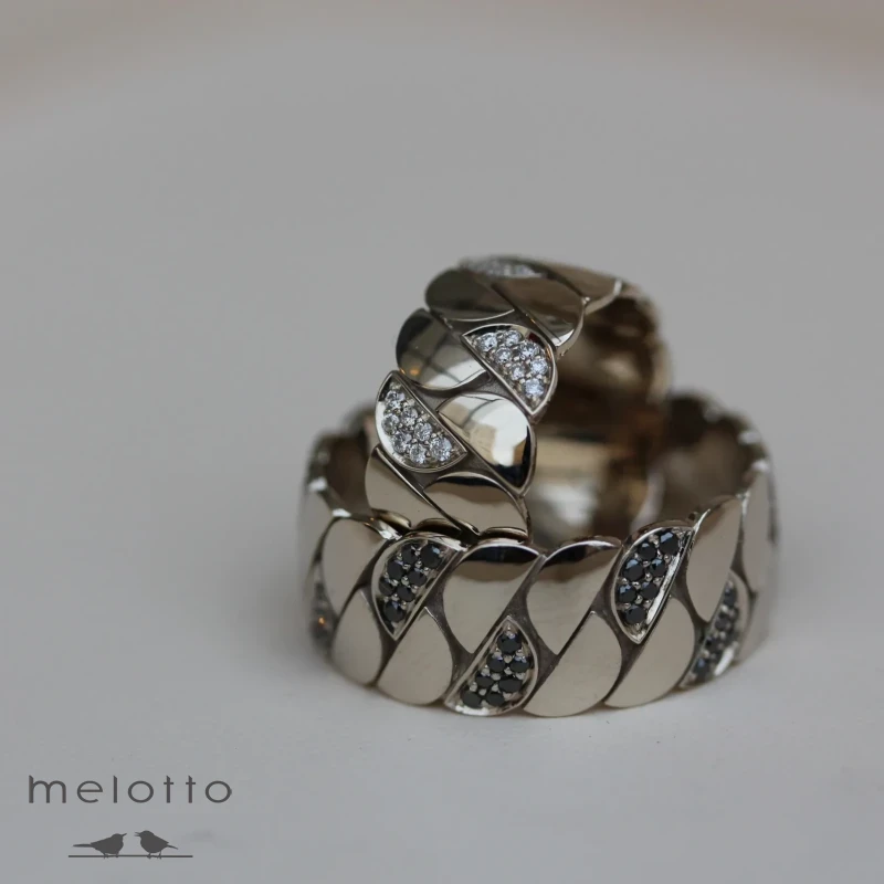 Широкие обручальные кольца с черными бриллиантами Широкие обручальные кольца с черными бриллиантами