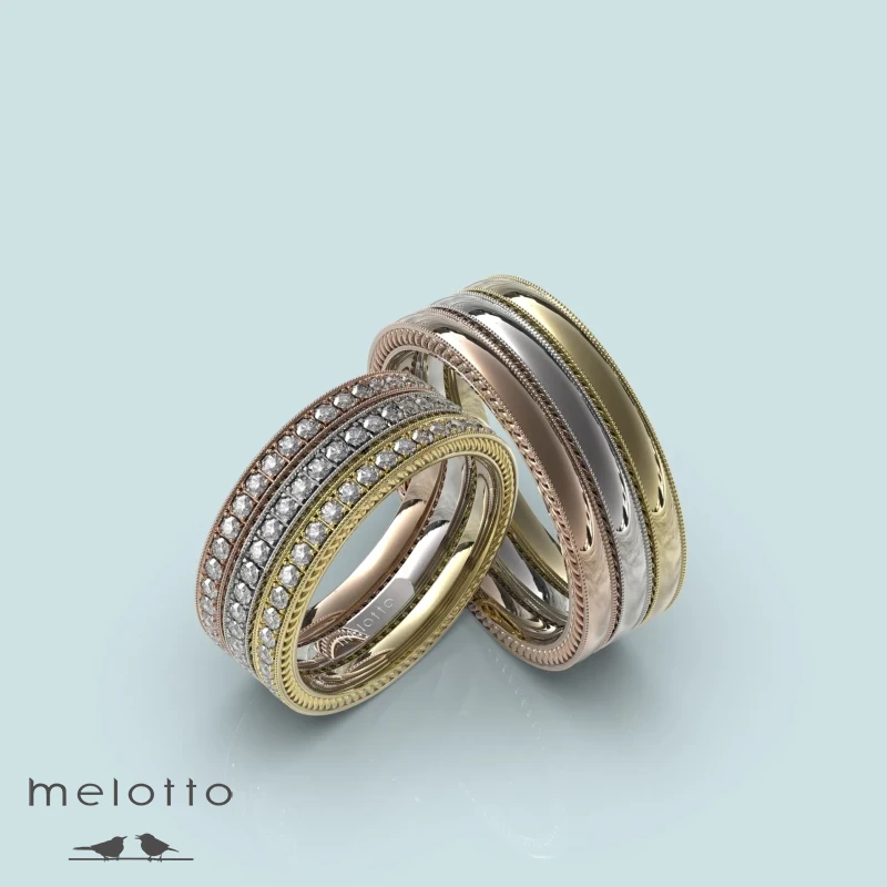 Обручальные кольца из трех оттенков золота