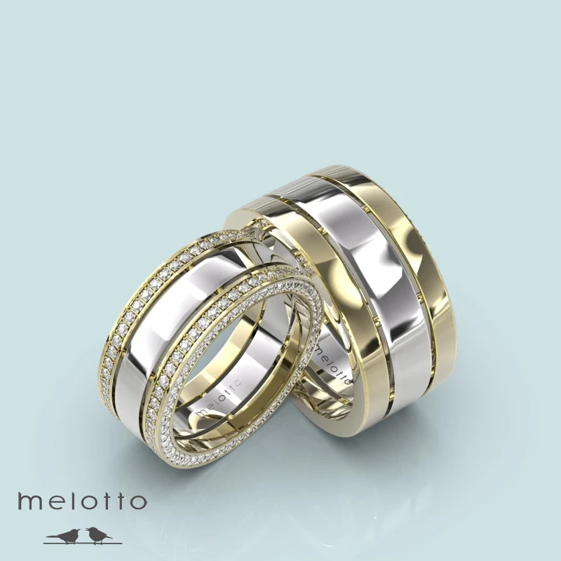 Широкие обручальные кольца с бриллиантовой дорожкой