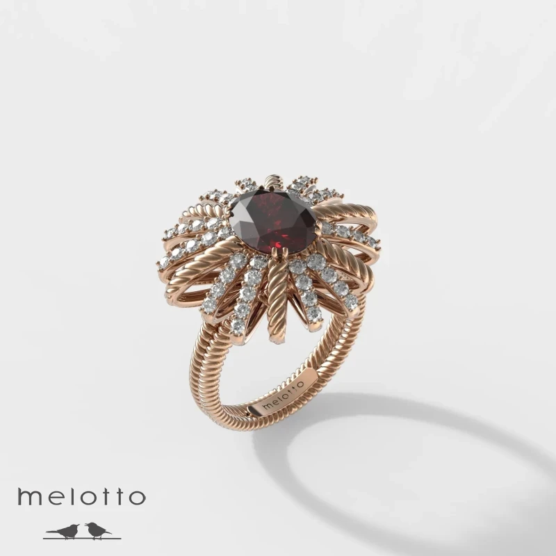 Женское кольцо из розового золота с рубином