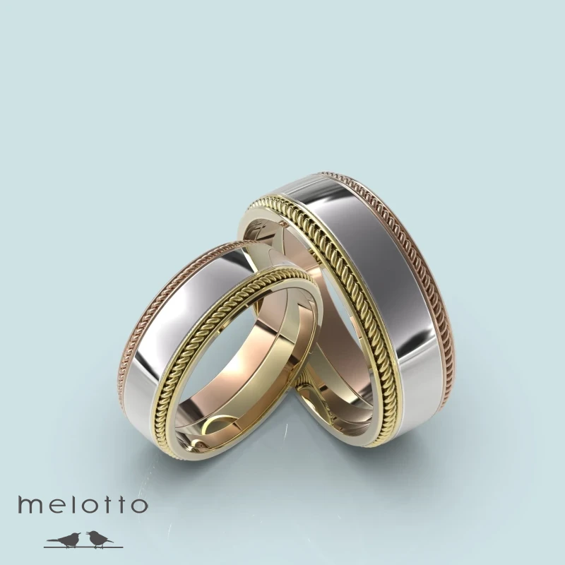 Трехцветные классические обручальные кольца Трехцветные классические обручальные кольца