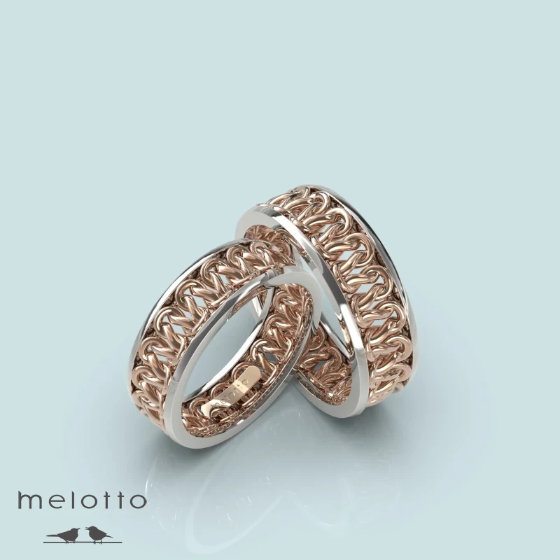 Плетеные обручальные кольца с двумя оттенками золота