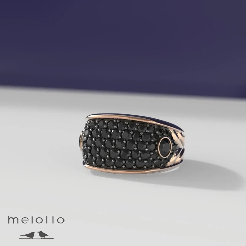 Золотой перстень с черными бриллиантами