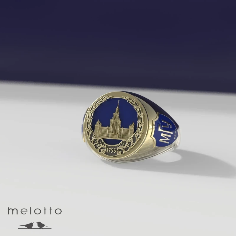 Золотое мужское кольцо «МГУ»