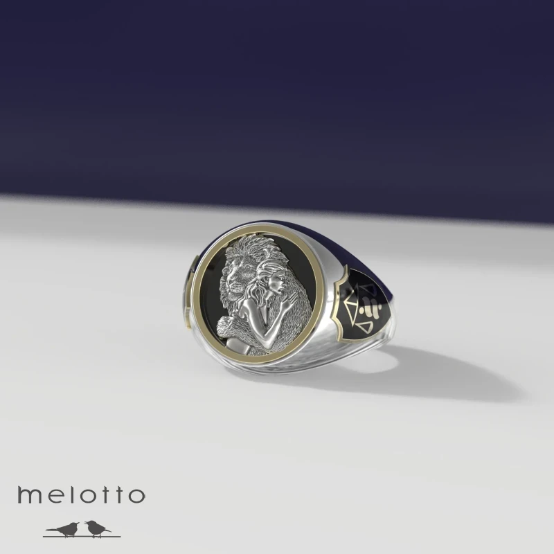 Золотая печатка «Лев и дева»