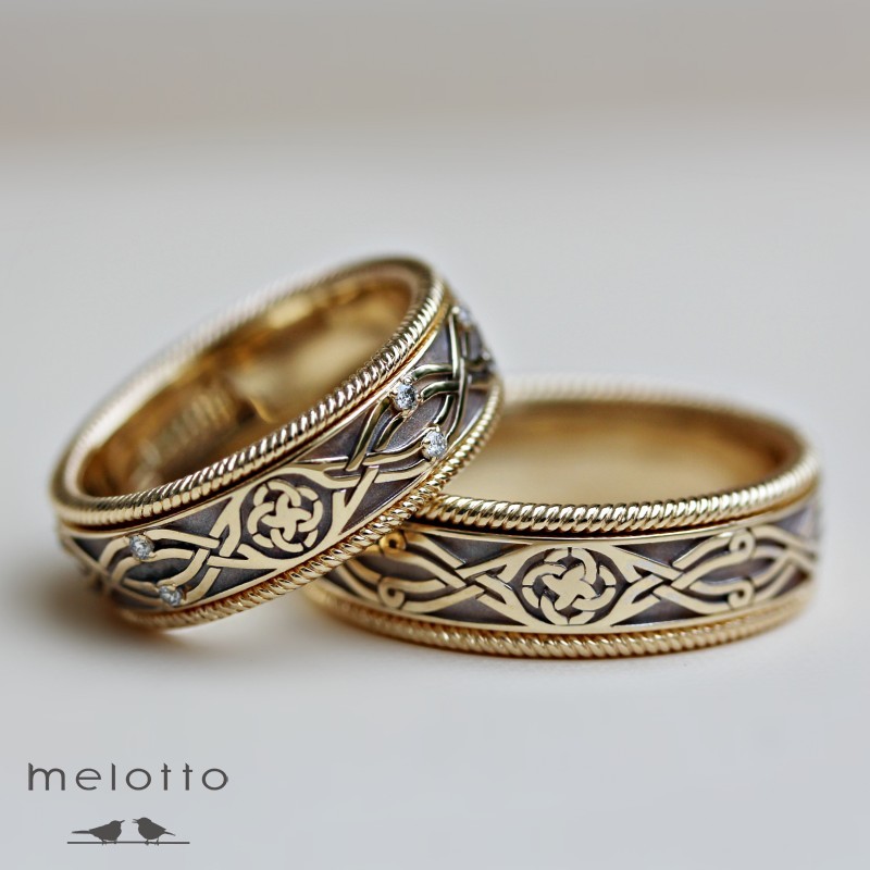 Дизайнерские обручальные кольца с обререгом