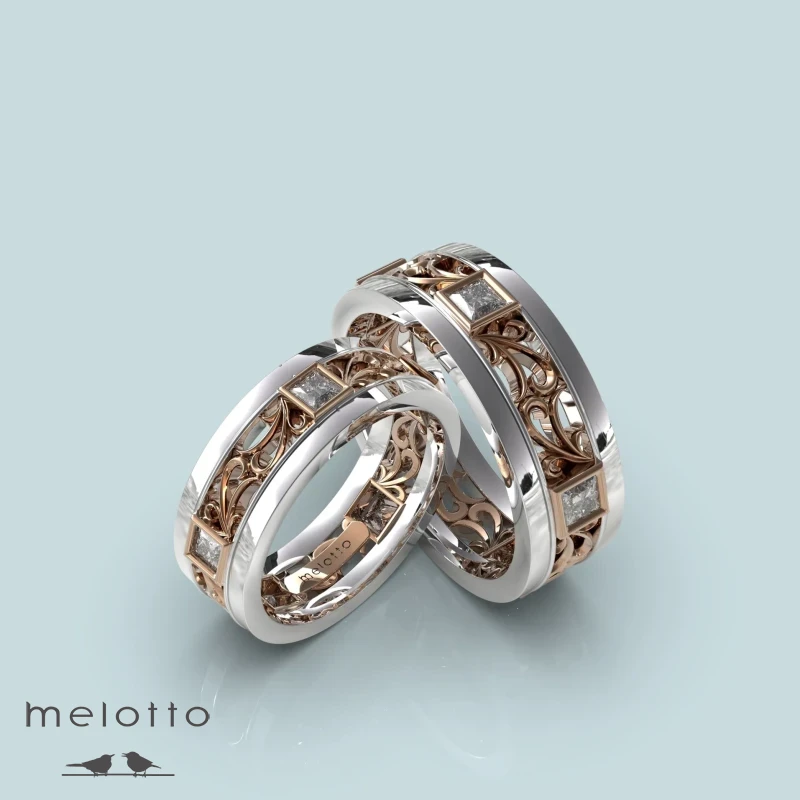 Золотые обручальные кольца с квадратными бриллиантами