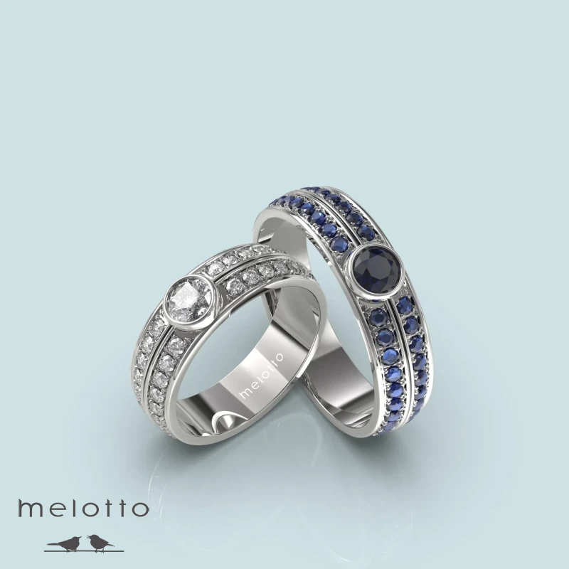 Золотые обручальные кольца с бриллиантами и сапфирами