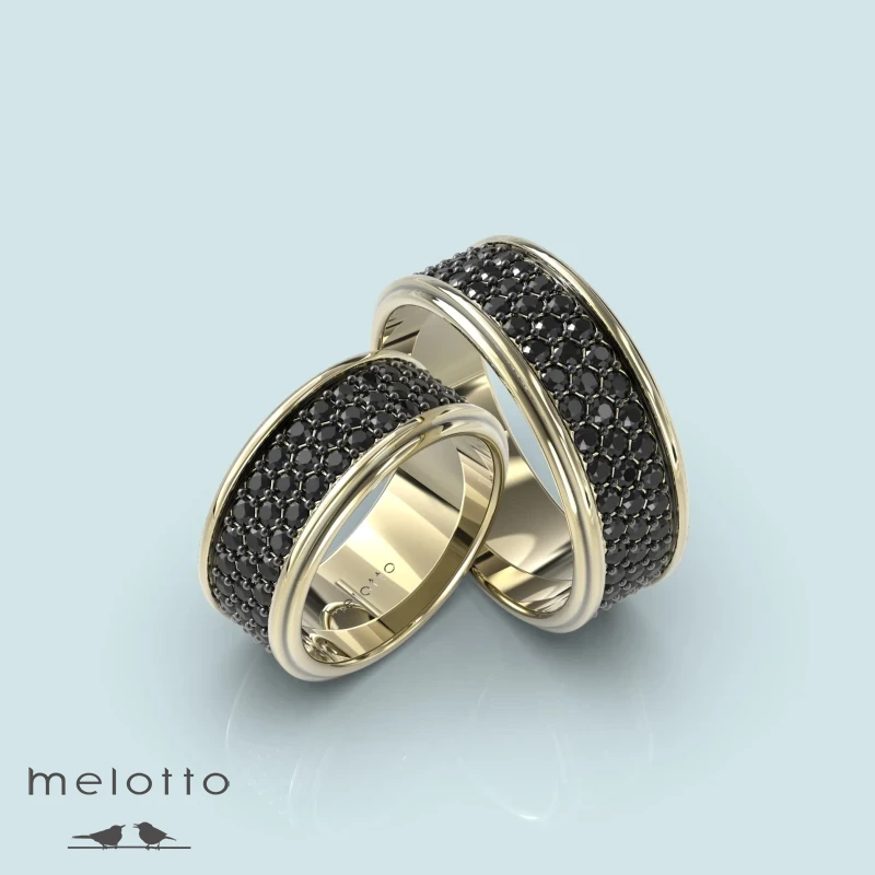 Широкие обручальные кольца с черными бриллиантами