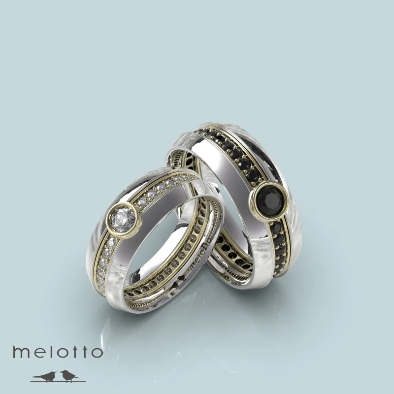 Обручальная пара с черными и белыми бриллиантами Обручальная пара с черными и белыми бриллиантами