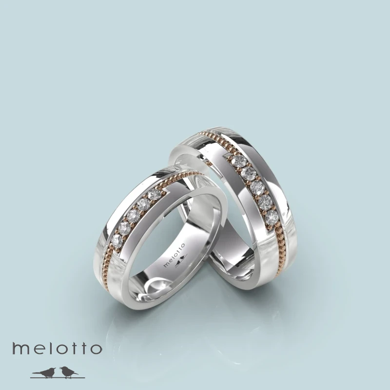 Необычайно стильная обручальная пара из белого и красного золота Необычайно стильная обручальная пара из белого и красного золота