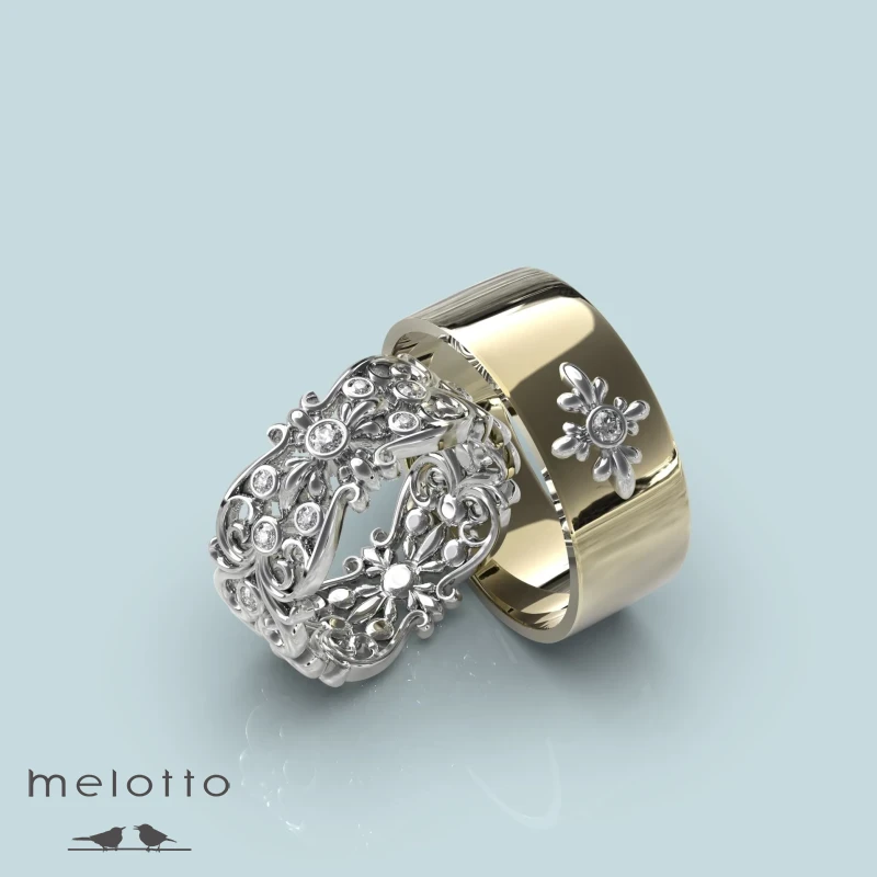 Парные обручальные кольца с бесцветными бриллиантами Парные обручальные кольца с бесцветными бриллиантами