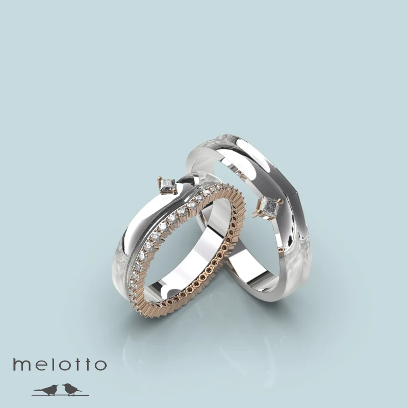 Необычные обручальные кольца из розового и белого золота