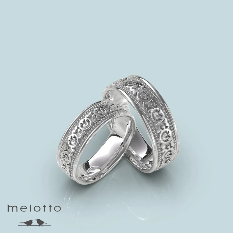 Обручальные кольца из белого золота с узором