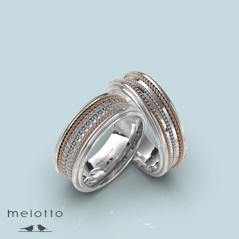 Вогнутые обручальные кольца с бриллиантовой дорожкой