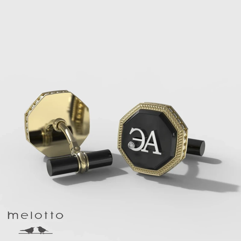 Восьмиугольные золотые запонки с инициалами ЭА