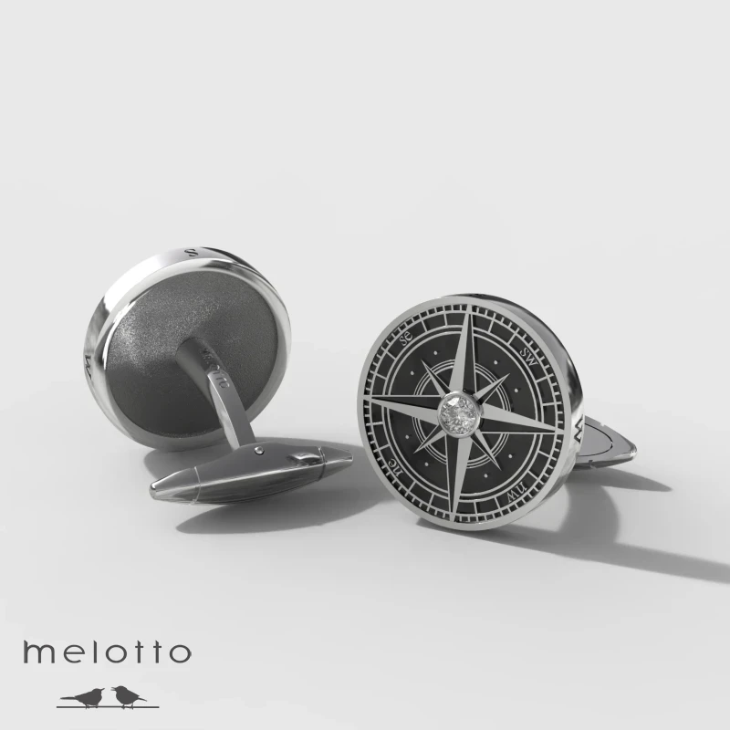 Запонки из белого золота Роза Ветров