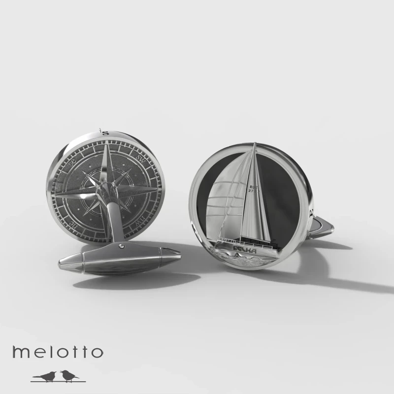 Запонки золотые с изображением Яхты