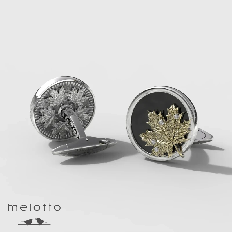 Запонки из золота с кленовым листом