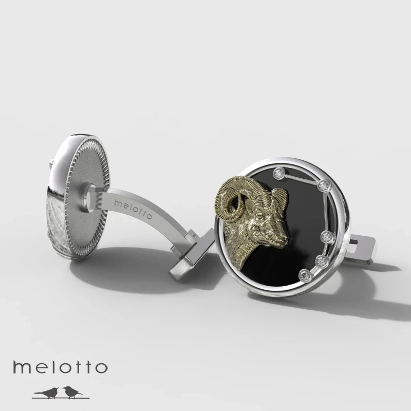 Запонки золотые со знаком зодиака Овен