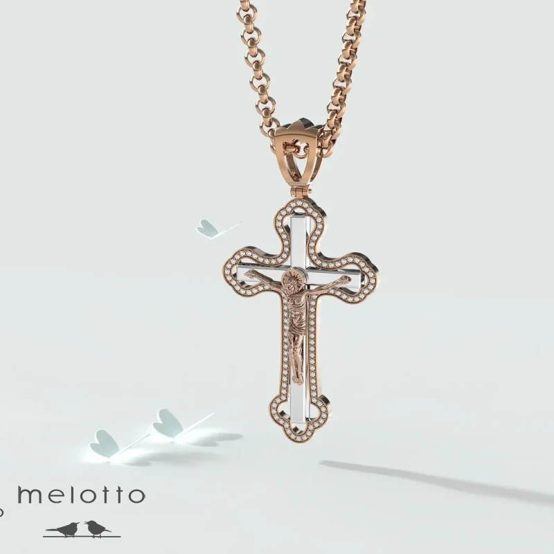 Золотой крест с бриллиантовой дорожкой Золотой крест с бриллиантовой дорожкой